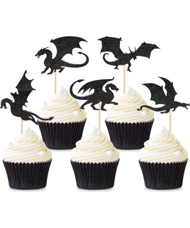 25PCS Dragon Cupcake Toppers Glitter Fantasy Birthday Cupcake Flying Dragon Cupcake Toppers Theme Baby Shower Kids Birthday Party Cake Decorations Supplies Black - Buy Online on SooperMarket.com