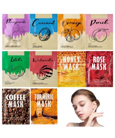 10 Face Masks Face Masks Skincare Sheet Hydrate Nourishing Moisturize Brightening Soothe Face Mask Set Sheet Face Mask for Women Girls for a Lot of Skin Type