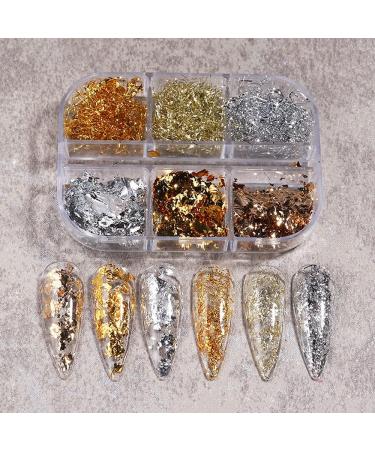 Eseres 3D Sparking Gold Flakes Nail Foil - 6 Grids Metallic Glitter for Nail Art Design in Gold & Silver - Buy Online on SooperMarket.com