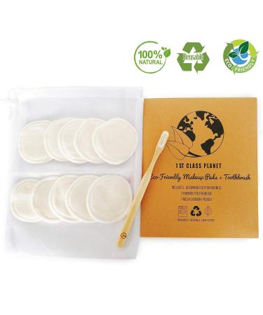 Eco-Friendly Reusable Cotton Pads & Bamboo Toothbrush Set | 10 pcs Makeup Remover Rounds | Natural Organic Zero-Waste Beauty Solution - Buy Online on SooperMarket.com