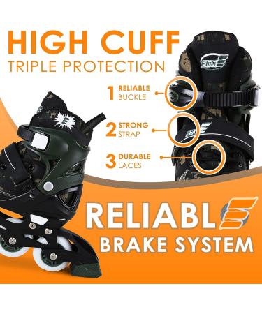 Eliiti Adjustable Kids Inline Skates - Digital Camouflage Green | Size Small US 13.5J-3 - Buy Online on SooperMarket.com