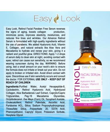 Buy Retinol Serum for Face - Anti-Aging Hydrating Hyaluronic Acid Collagen & Vitamin E - Tighten Lift & Plump All Skin Types - 2 Fl Oz - Buy Online on SooperMarket.com