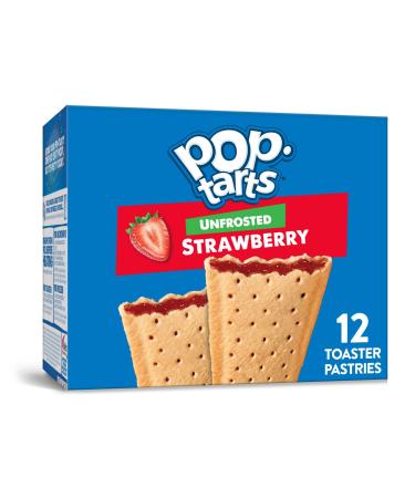 Pop-Tarts Toaster Pastries, Breakfast Foods, Kids Snacks, Unfrosted Strawberry, 20.3oz Box (12 Pop-Tarts)