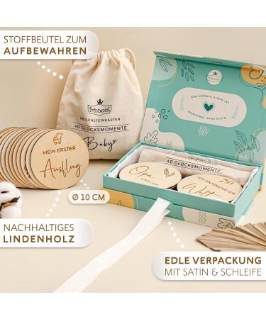 Prinzental Milestone Cards for Baby | 40 Wooden Milestones | Premium Quality with Easel Blank Card Fabric Bag & Gift Box - Buy Online on SooperMarket.com