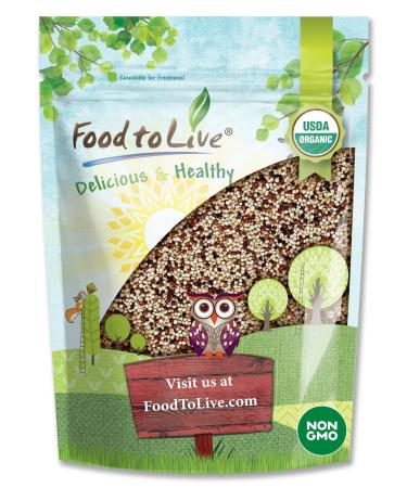 Organic Tri-Color Quinoa, 5 Pounds  Non-GMO, Three-Color Blend of White, Black, and Red Quinoa, Whole Grain, Non-Irradiated, Kosher, Vegan, Sproutable, Sirtfood, Bulk. Good Source of Fiber, Protein 5 Pound (Pack of 1)