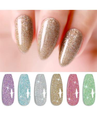 YTD Likomey Colorful Glitter Gel Nail Polish Set - 8 Pcs 6ml with Base and Top Coat - Sparkly Rainbow Manicure Kit in Lavender, Mint, Blue, Silver, Gold, Red, Pink, Green - Buy Online on SooperMarket.com