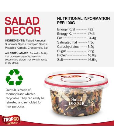 Tropgo Salad Decor - Healthy Salad Mix with Salted Almonds Dried Cranberries and Seeds in a Reusable and Recyclable Tub - Guilt Free Mixed Nuts and Dried Fruits - Salad Topper for all Ages (200G) - Buy Online on SooperMarket.com