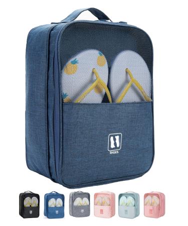 SOLOAD Travel Shoes Bag Waterproof Storage Shoes Pouch Holds 3 Pairs of shoes for Travel and Daily Use (Large, Navy Blue) Navy Blue Large