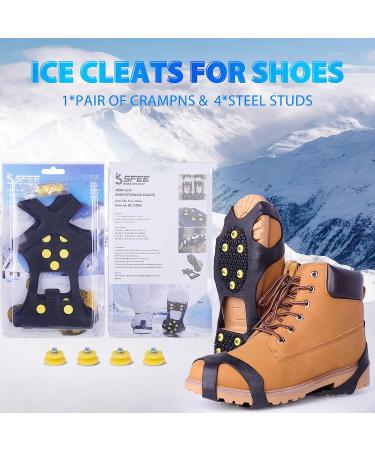 Sfee Ice Cleats 10 Steel Studs for Boots & Shoes - Anti-Slip Traction Cleats for Snow & Ice Walking, Hiking, Jogging - Size L (Women 10-13 / Men 8-11) - 1 Pair - Buy Online on SooperMarket.com