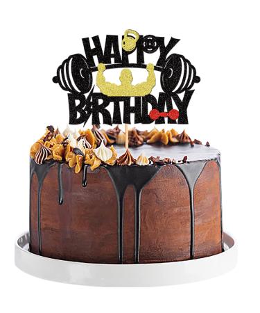 Blumomon 1 piece glitter gym theme cupcake topper weightlifting cupcake topper for cross fit party fitness themed birthday party supplies ... black-1