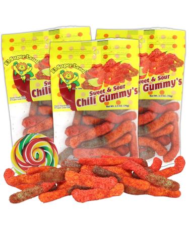 Spicy Gummy Worms Hot and Sour Chewy Candies Chili Powder Covered Sweets 2.5 Ounces (Pack of 3) Lollipop Swirl Sticker Included