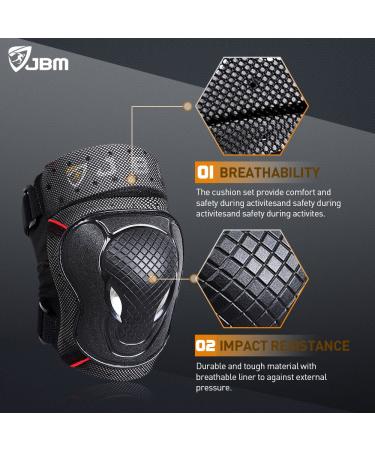 JBM Adult BMX Bike Knee Pads Elbow Pads Wrist Guards Set - Black | Protective Gear for Biking, Riding, Cycling, Multi Sports, Scooter, Skateboard - Buy Online on SooperMarket.com