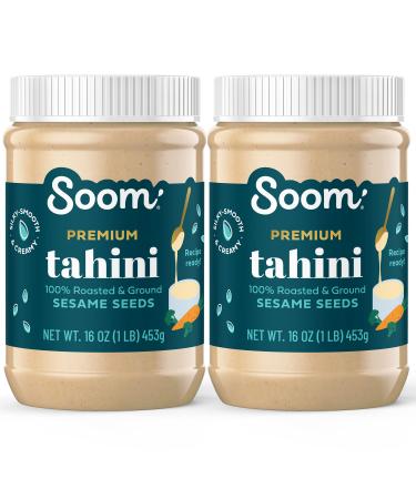 Soom Foods Single-Source Pure Ground Premium Sesame Tahini Paste 16oz (2 Pack)  Silky Smooth Texture in Hummus Dips Dressings  Vegan Nut-Free Gluten-Free Dairy-Free Paleo Keto