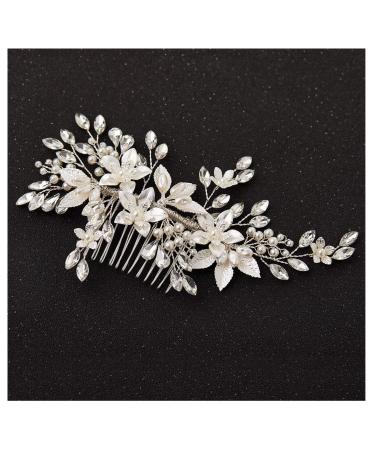 SWEETV Handmade Wedding Hair Comb Pearl Flower Bridal Hair Clip Hair Accessories for Women Wedding