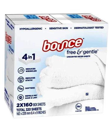 Bounce Free & Gentle Unscented Dryer Sheets, 320 ct.(Bulk Discount Available) 203805 160 Count (Pack of 2)