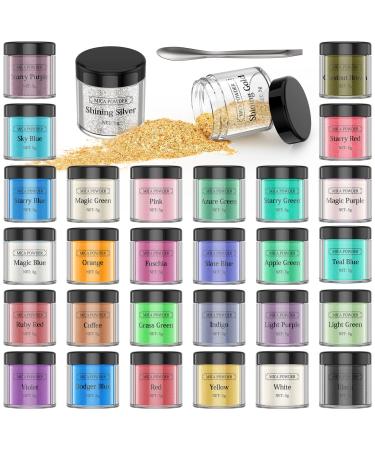 Mica Powder for Epoxy Resin - 30 Colors Pigment Powder Resin Dye, Natural Cosmetic Grade Glitter Colorant Pearlescent Powder for Paint, Soap Making, Nail Polish, Candle Making, Bath Bombs, Slime, 5g Mica Powder Set