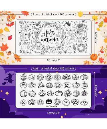 Whaline Fall Halloween Nail Art Stamping Plate Kit - Set of 6 Pumpkin Ghost & Plaid Designs for DIY Manicure | Perfect for Autumn & Thanksgiving - Buy Online on SooperMarket.com