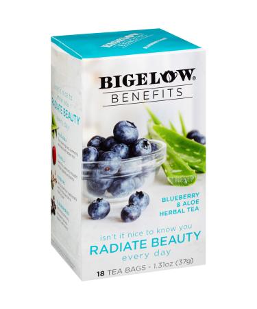 Bigelow Benefits Radiate Beauty Blueberry and Aloe Herbal Tea, Caffeine Free, 18 Count (Pack of 6), 108 Total Tea Bags