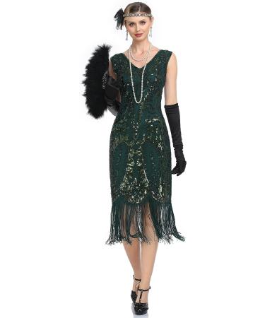 Kayamiya Women's 1920s Flapper Dress Sequin Fringed Paisley V-Neck Great Gatsby Costume Green - Medium - Buy Online on SooperMarket.com