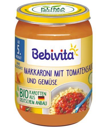 Bebivita menus from 5 months Macaroni with tomato sauce and vegetables pack of 6 (6 x 190g)