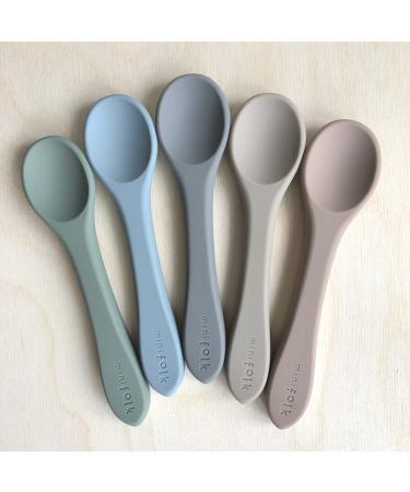 Minifolk Set of 5 Silicone Baby/Toddler Feeding Spoons | Baby Essentials | Weaning Spoons | Dishwasher Safe (Ocean Set)