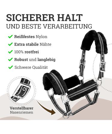 Esposita Champion Edition Halfter - Soft Fluffy Stallhalter with Synthetic Fur (COB/VB) - Black/Silver - Buy Online on SooperMarket.com