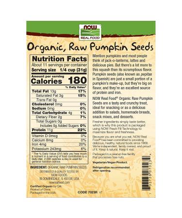 Now Foods Organic Raw Pumpkin Seeds 12 oz - Unsalted & Real Food - Buy Online on SooperMarket.com