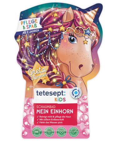 Tetesept Kinder Bathing Pass foam bath "My unicorn" - nourishing bathing additive for children with fruity strawberry fragrance - 2 different designs in the mixed cardboard - 15 pack (15 x 40 ml)