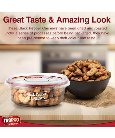 Tropgo Roasted Salted black pepper cashews - Healthy Flavoured Nuts in a Resealable and Recyclable Tub - Vegan Snack Made in Fibre and Protein Rich Caju Nuts - Guilt Free Snack for all Ages (125G) - Buy Online on SooperMarket.com