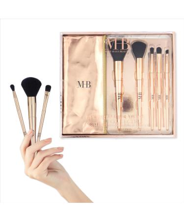 Expressions 6pc Makeup Brush Set - Precious Metal Brush Collection Essential Makeup Brushes in Metallic Zipper Pouch (ROSE GOLD)