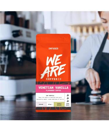 Italian Vanilla Flavoured Ground Coffee 227g Bag - Arabica Dark Roast with Chocolate & Vanilla Notes - Single Origin Omni Grind - Fresh Coffee by We Are Coffee Co - Buy Online on SooperMarket.com