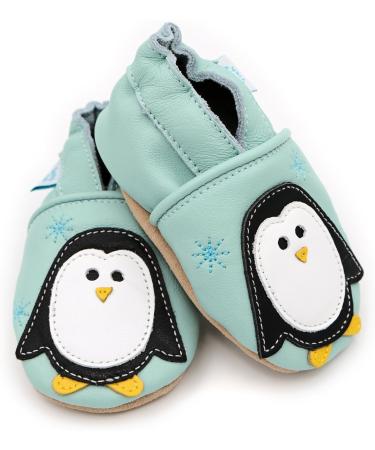 Dotty Fish Soft Leather Baby Shoes for Boys | Non Slip Toddler Shoes with Cute Penguin Design | 3-4 Years Minty Blue - Buy Online on SooperMarket.com