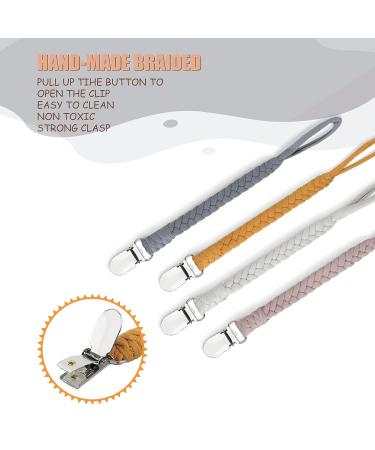 Sugee Braided Pacifier Clip Leash Set for Baby Boys and Girls - 4 Pack Grey Soothie Binky Holder - Buy Online on SooperMarket.com