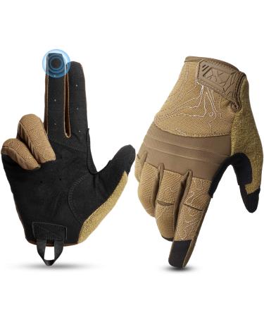 YOSUNPING Full Dexterity Tactical Gloves,Touchscreen Airsoft Gloves for Hiking Camping Paintball Brown X-Large