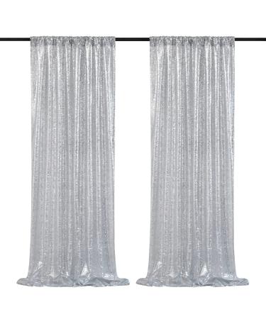 Silver Sequin Backdrop 2 Panels 2FTx8FT Christmas Party Backdrop Curtains Glitter Photo Background for Wedding Baby Shower Stage Decorations 2 pcs-2ftx8ft Silver