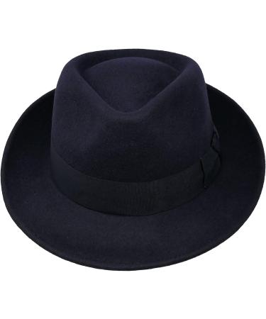 Premium Doyle Teardrop Fedora Hat 100% Wool Felt Crushable Water Resistant Unisex 7 1/4-7 3/8 Navy - Buy Online on SooperMarket.com