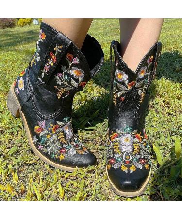 ZGRZPMGR Women's Western Cowgirl Embroidered Ankle Boots - Black (9.5-10) - Buy Online on SooperMarket.com