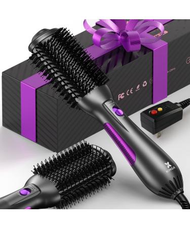 Hair Dryer Brush Blow Dryer Brush Professional Hot Air Brush One Step Blowout Brush Hair Straightener Brush and Volumizer with Negative Ion for Drying Straightening Curling(Grey)