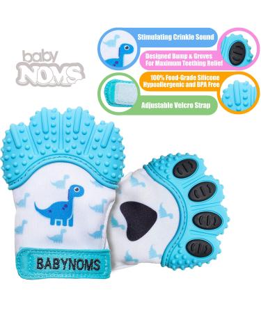 BabyNoms Teething Mitten - Dino Blue | Safe Silicone Teething Toy for Self-Soothing Relief - Buy Online on SooperMarket.com