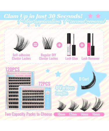 CALAILIS Self Adhesive Eyelashes - 72 Pcs D Curl Press-On Lash Clusters No Glue Needed Reusable DIY Kit with Tweezers for Beginners - ZN23 - Buy Online on SooperMarket.com