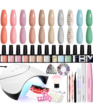 Gel Nail Kit Phoenixy 10 Colours Soak off Nail Polishes Starter Kit with 36W U V Nail Lamp 8ML Gel Nail Polish Set Nail Kit Gift Set for Women 30 Pieces Set