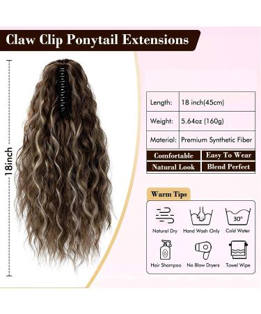 PORSMEER 18 Inch Claw Ponytail Extension Multi Layered Clip on Ponytail Extension for Women Long Curly Wavy Hair Extensions Natural Fluffy Synthetic Clip in Hairpiece for Daily (Brown with platinum) Ash brown with platinum - Buy Online on SooperMarket.com