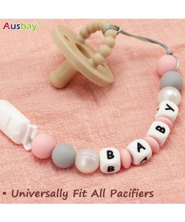 Personalized Name Pacifier Clip by Ausbay - Customized Binky Holder with Teething Silicone Beads for Baby Boys, Girls, and Toddlers - Buy Online on SooperMarket.com