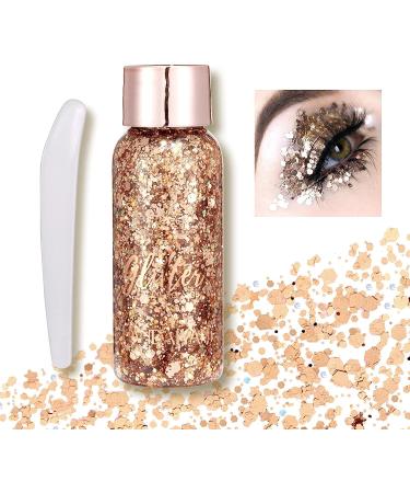 Body Glitter Gel Face Glitter Mermaid Chunky Glitter Hair Glitter Body Festival Glitter Eyeshadow Sequins Glitter for Face Body Eye Hair Nails Makeup Long Lasting Sparkling(Rosegold) 107#RoseGold