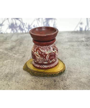 Hand Painted Red Elephant Soapstone Oil Burner Aroma Diffuser | Jali Work Tea Light Holder for Aromatherapy - Buy Online on SooperMarket.com