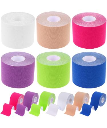 craftshou 6 Rolls Kinesiology Tape Waterproof Athletic Tape Breathable Elastic Sports Physio Tape for Muscle Elbow Knee Shoulder Ankle Pain Relief White