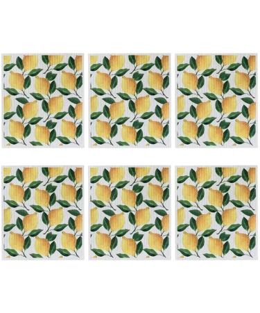 6Pcs Reusable Paper Towels Lemon Print Dish Towels for Kitchen Soft and Absorbent Dish Cloths Quick Drying Dish Rags for Washing Dishes Dish Towels for Kitchen Reusable Paper Towels Washable