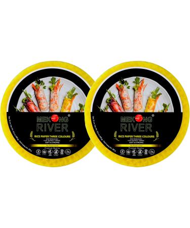 Lyan Mekong River Banh Trang Vietnamese Three Colours Rice Paper Round 22cm - 300g - Pack of 2 | Gluten-Free | Vegan | 100% Natural Rice Paper
