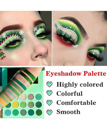 QIUFSSE 15-Color Green Eyeshadow Palette - Highly Pigmented Matte & Glitter Shades for Long-Lasting, Blendable Makeup - Perfect for Women, Christmas, Halloween - Buy Online on SooperMarket.com