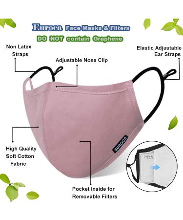 Euroca Cloth Face Mask 3 Layer Reusable Washable Adjustable with Filter Pocket for Adult -1 Mask with 10 Filters Mauve Small - Buy Online on SooperMarket.com